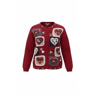 Heirloom Collectibles Vintage Red Heart Patchwork Cardigan Sweater Womens Medium